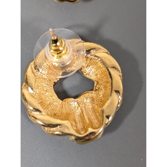 Vintage Monet Gold Tone Door Knocker Style Round Classic Pierced Earrings - Picture 5 of 7